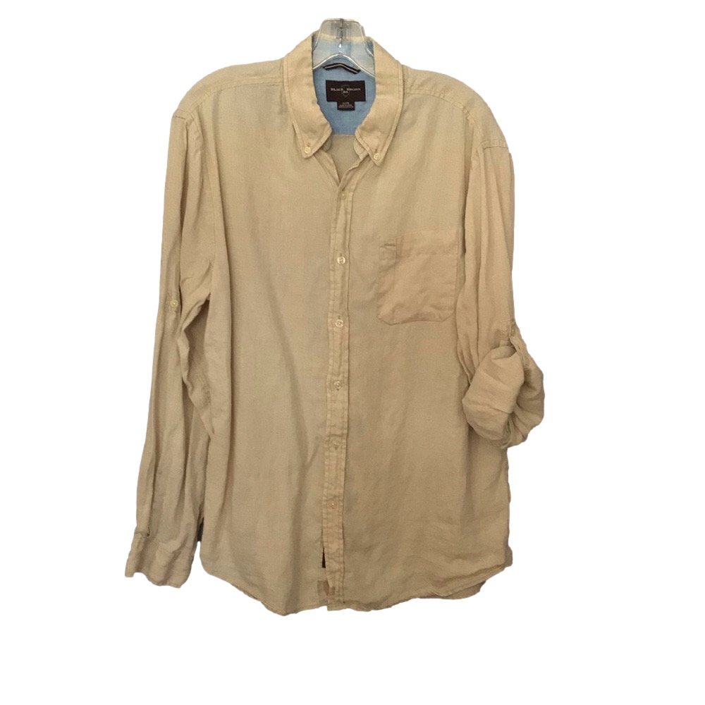 Black Brown 1826 Tan Linen Casual Button-Down Shirt – Roll-Tab Sleeves – Size XL